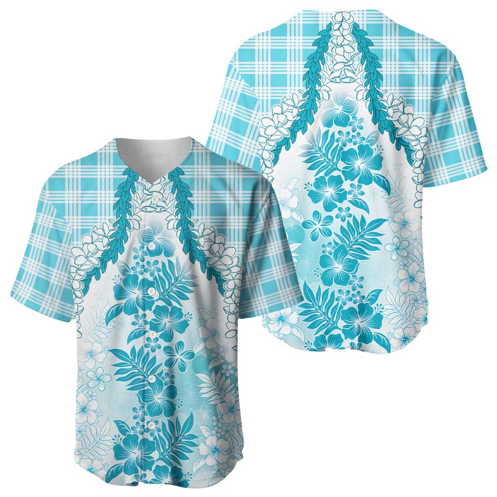 Aloha Hawaii Palaka Baseball Jersey Blue Plumeria Lei - Polynesian Pride