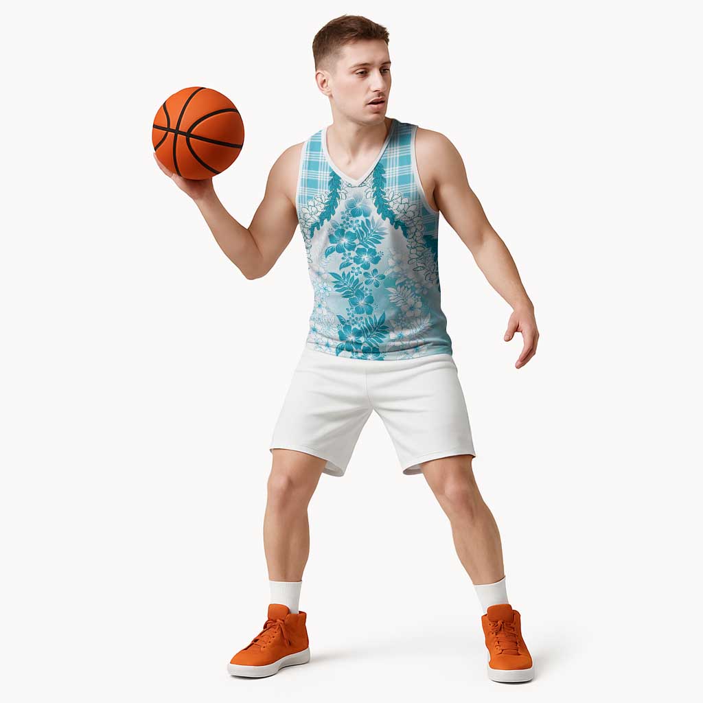 Aloha Hawaii Palaka Basketball Jersey Blue Plumeria Lei - Polynesian Pride