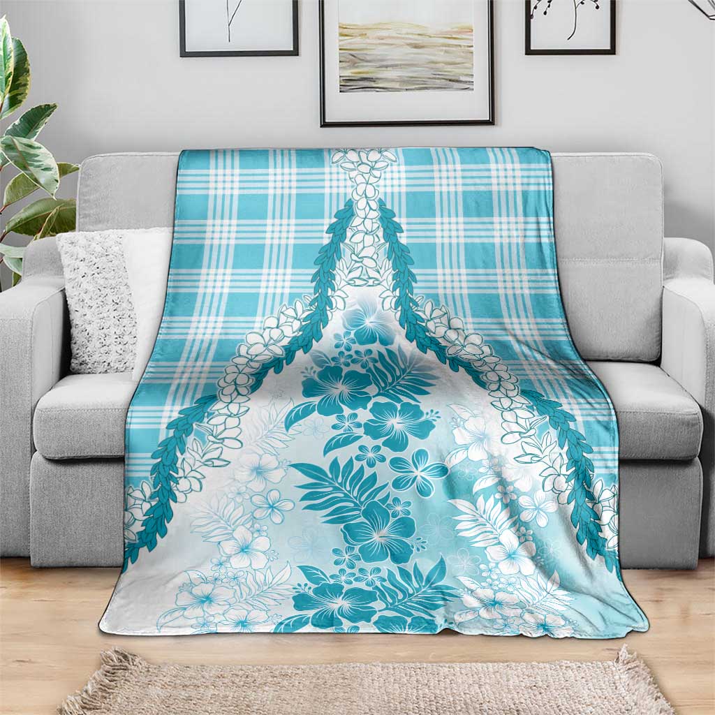 Aloha Hawaii Palaka Blanket Blue Plumeria Lei - Polynesian Pride