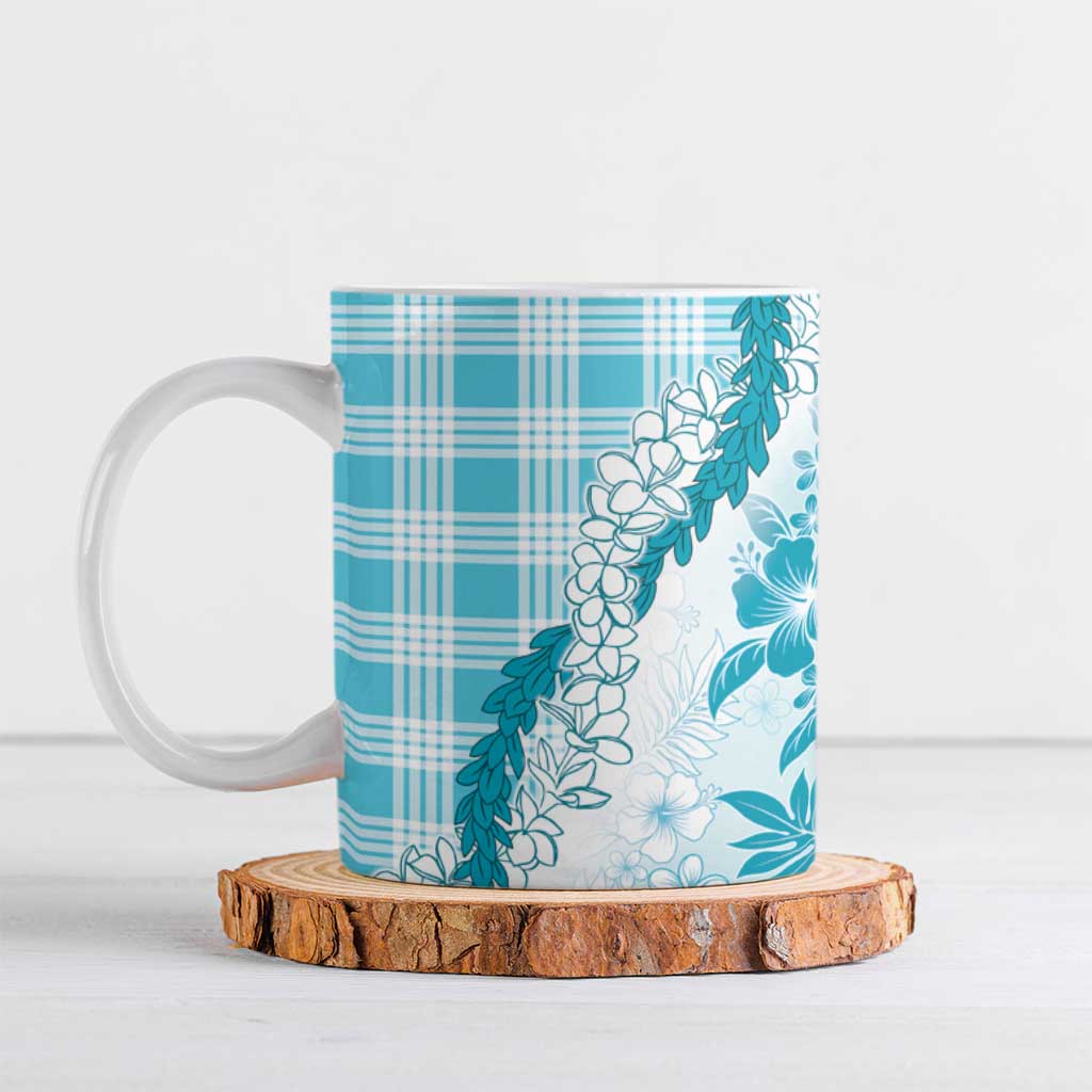 Aloha Hawaii Palaka Ceramic Mug Blue Plumeria Lei - Polynesian Pride