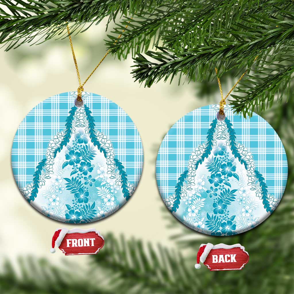 Aloha Hawaii Palaka Ceramic Ornament Blue Plumeria Lei - Polynesian Pride