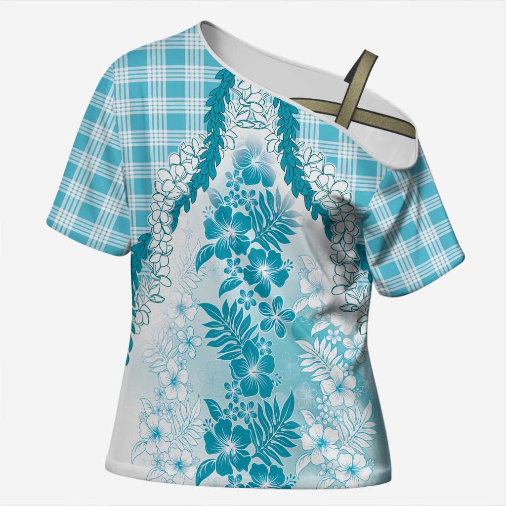 Aloha Hawaii Palaka Cross Shoulder Shirt Blue Plumeria Lei LT05 Female Blue - Polynesian Pride