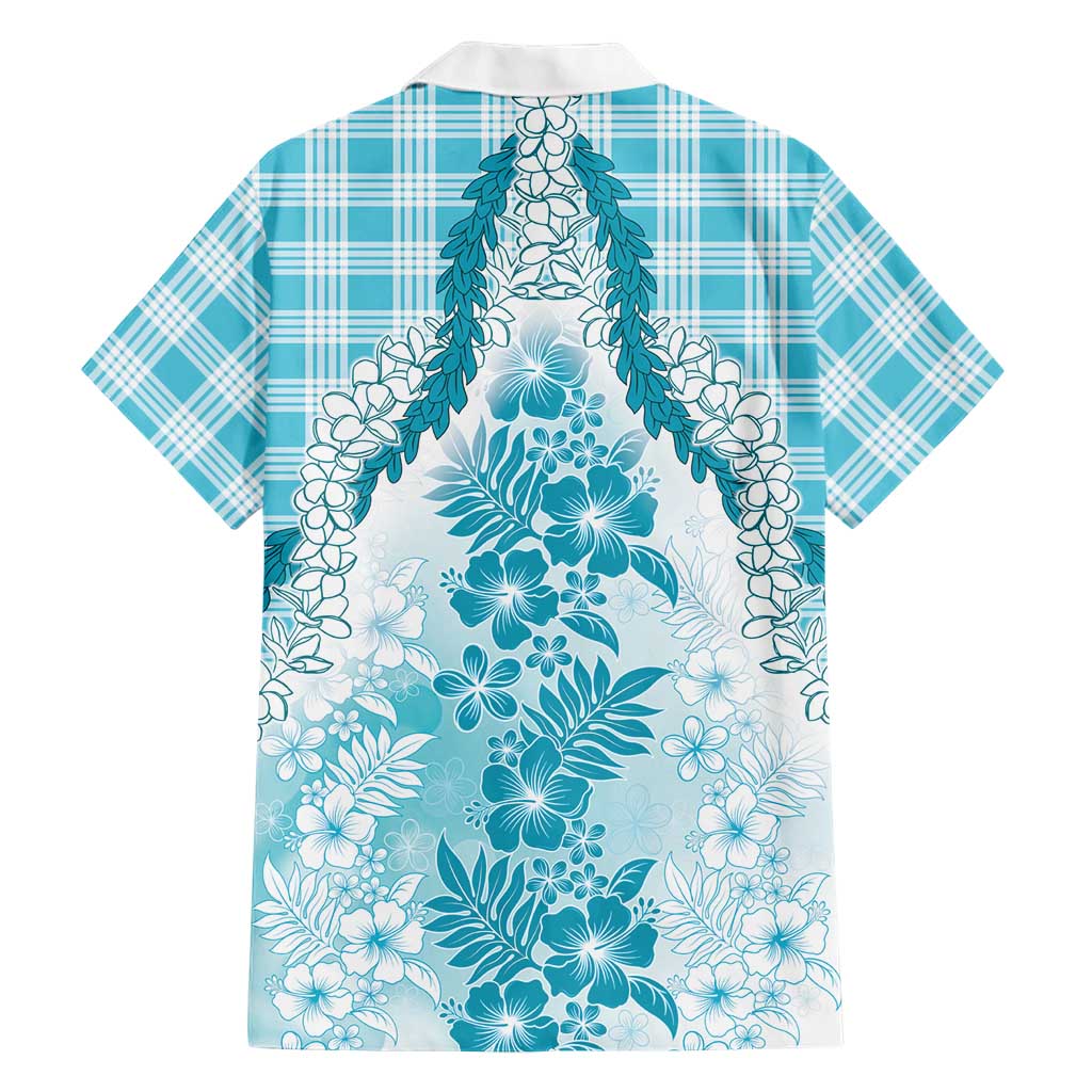 Aloha Hawaii Palaka Family Matching Long Sleeve Bodycon Dress and Hawaiian Shirt Blue Plumeria Lei - Polynesian Pride