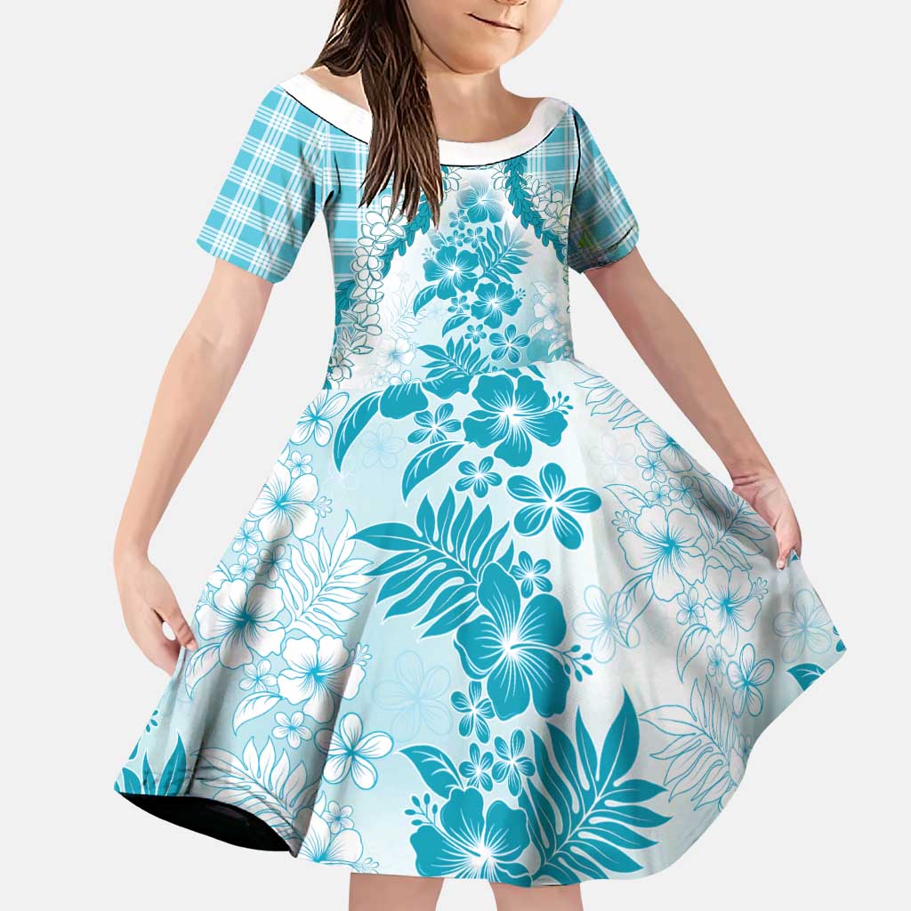 Aloha Hawaii Palaka Family Matching Mermaid Dress and Hawaiian Shirt Blue Plumeria Lei - Polynesian Pride