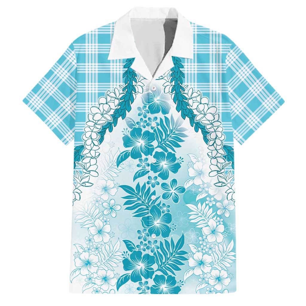 Aloha Hawaii Palaka Family Matching Mermaid Dress and Hawaiian Shirt Blue Plumeria Lei - Polynesian Pride