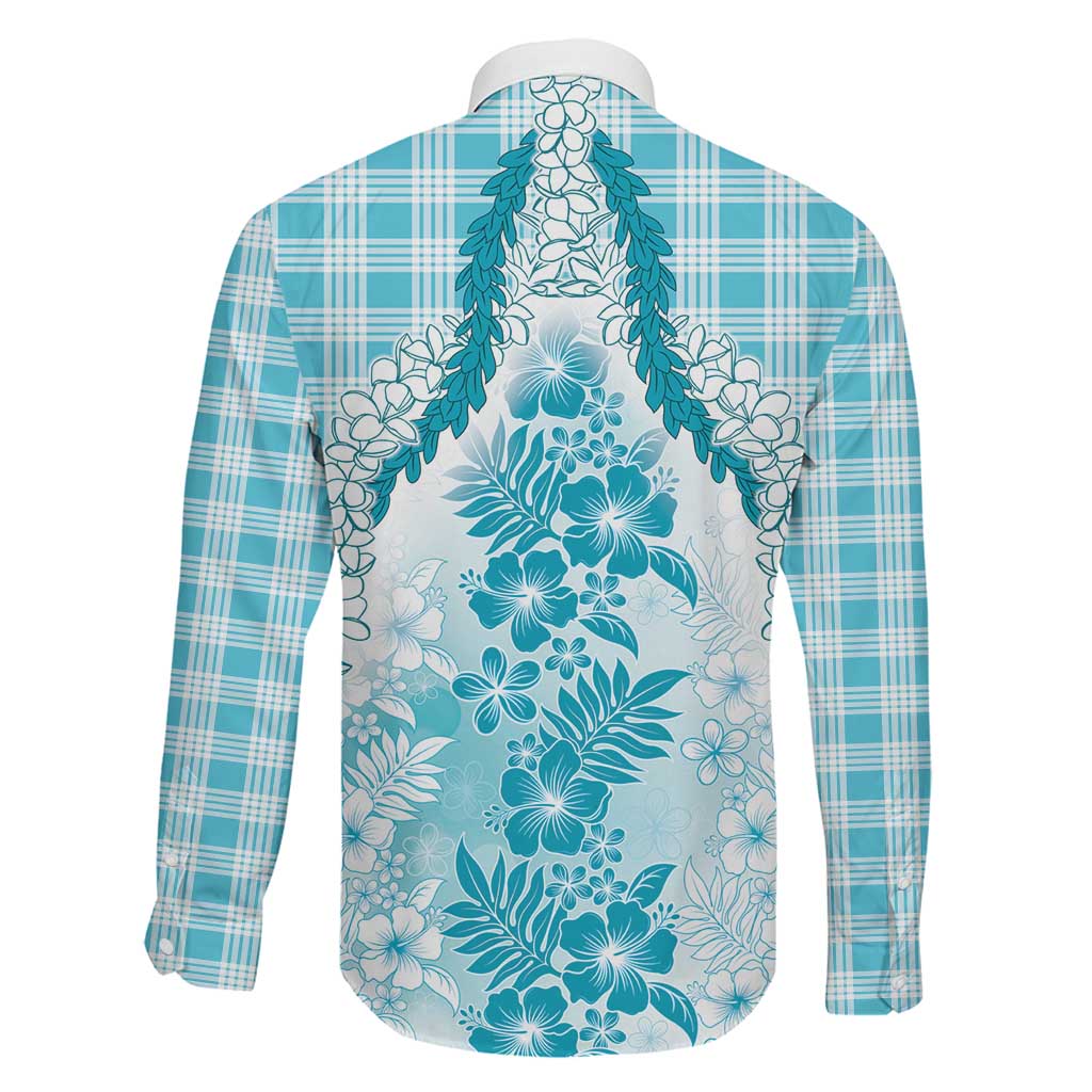 Aloha Hawaii Palaka Family Matching Off Shoulder Short Dress and Hawaiian Shirt Blue Plumeria Lei - Polynesian Pride