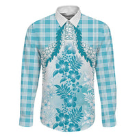 Aloha Hawaii Palaka Family Matching Puletasi and Hawaiian Shirt Blue Plumeria Lei - Polynesian Pride
