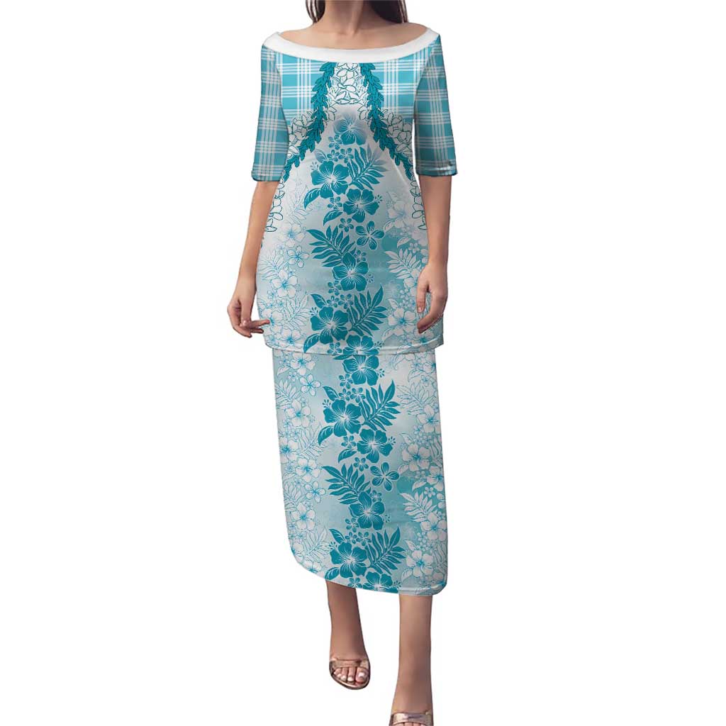 Aloha Hawaii Palaka Family Matching Puletasi and Hawaiian Shirt Blue Plumeria Lei - Polynesian Pride