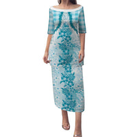 Aloha Hawaii Palaka Family Matching Puletasi and Hawaiian Shirt Blue Plumeria Lei - Polynesian Pride