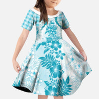 Aloha Hawaii Palaka Family Matching Summer Maxi Dress and Hawaiian Shirt Blue Plumeria Lei - Polynesian Pride