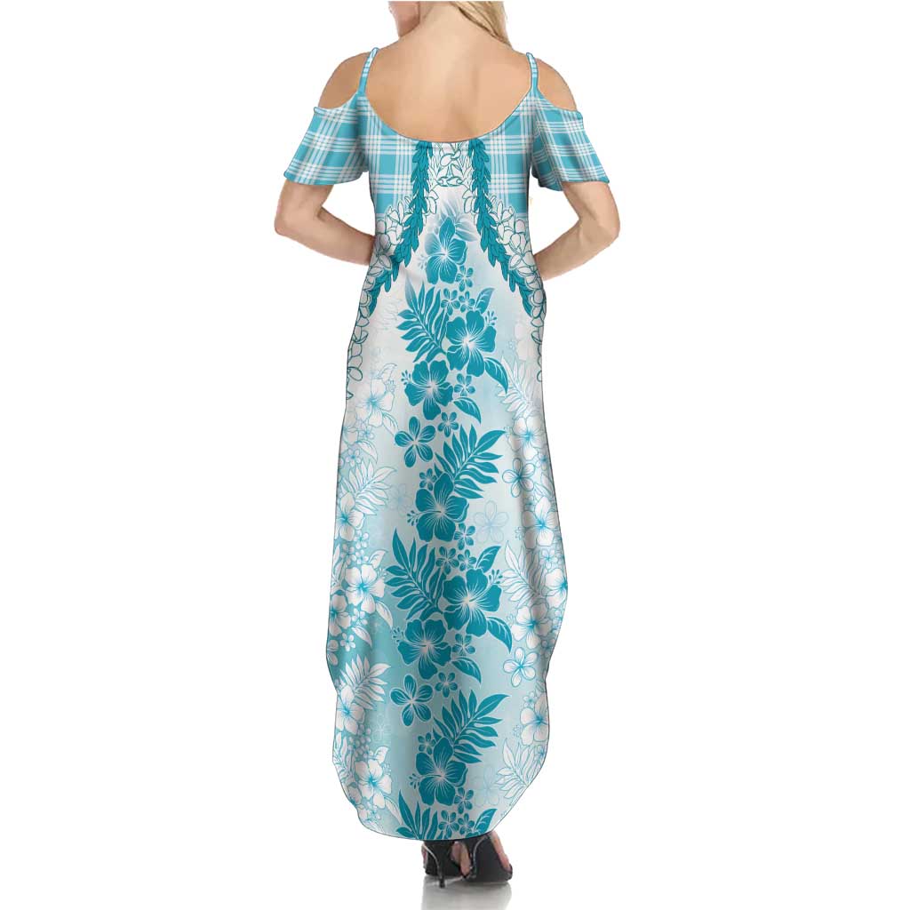 Aloha Hawaii Palaka Family Matching Summer Maxi Dress and Hawaiian Shirt Blue Plumeria Lei - Polynesian Pride