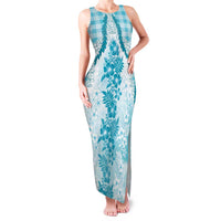 Aloha Hawaii Palaka Family Matching Tank Maxi Dress and Hawaiian Shirt Blue Plumeria Lei - Polynesian Pride
