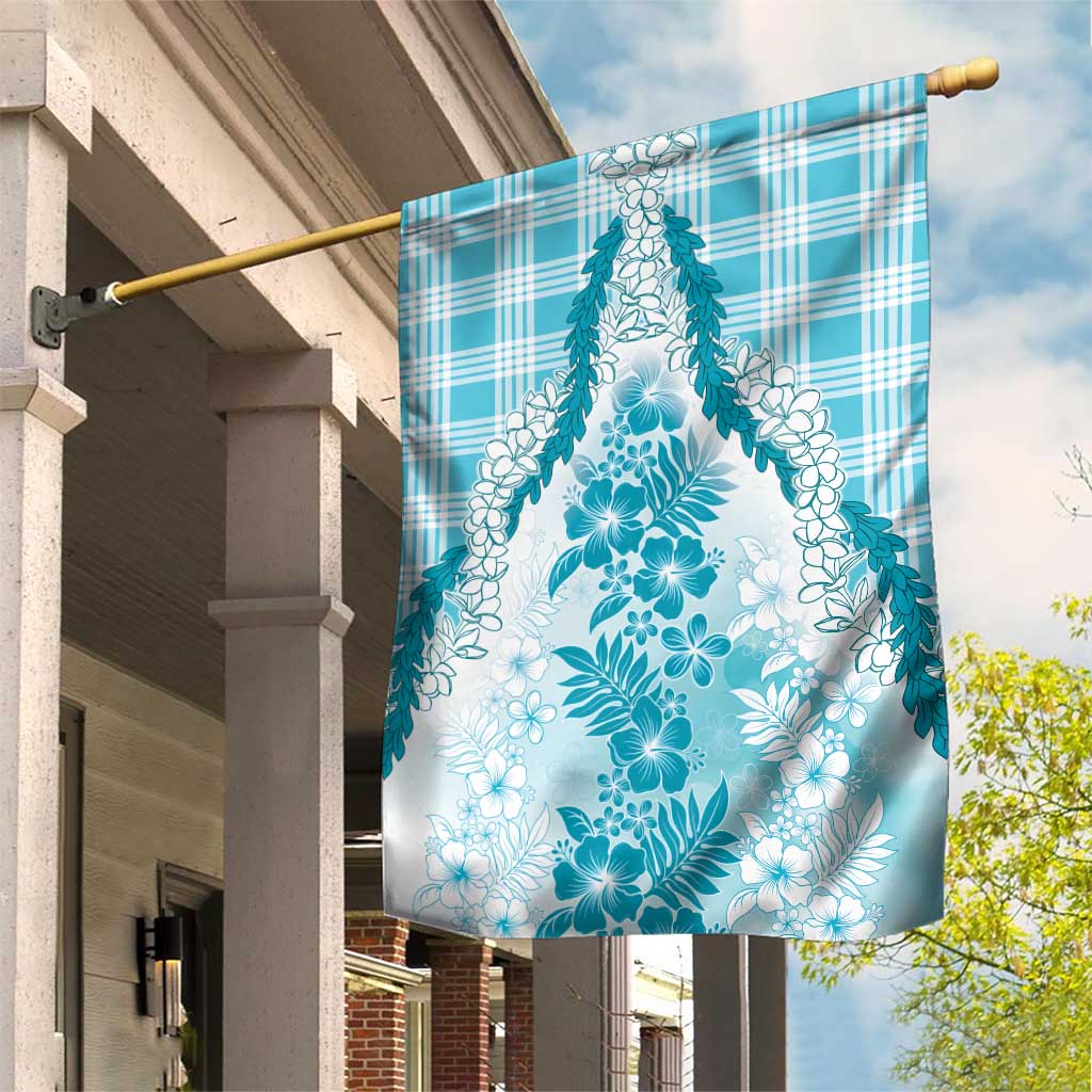 Aloha Hawaii Palaka Garden Flag Blue Plumeria Lei - Polynesian Pride