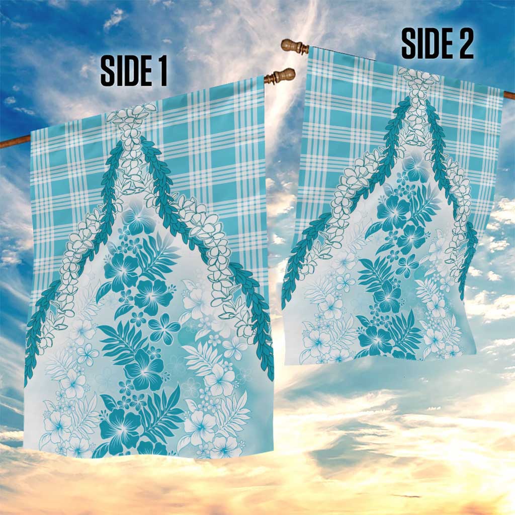 Aloha Hawaii Palaka Garden Flag Blue Plumeria Lei - Polynesian Pride