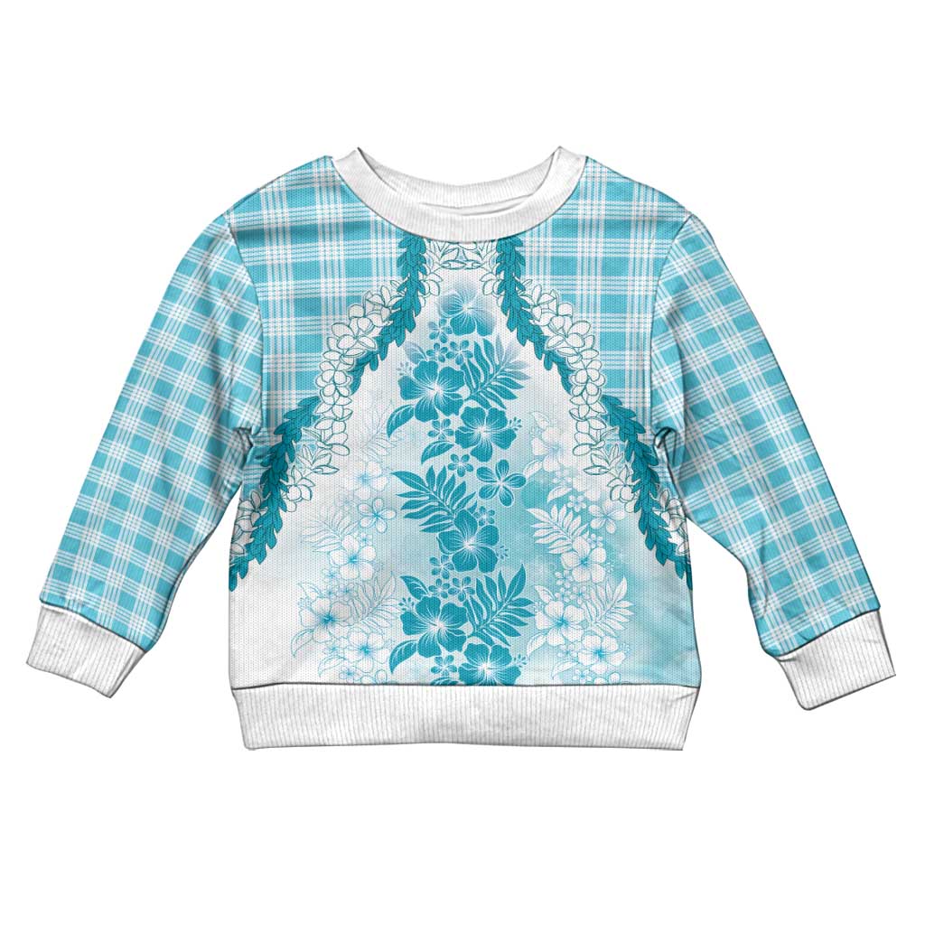 Aloha Hawaii Palaka Kid Ugly Christmas Sweater Blue Plumeria Lei - Polynesian Pride