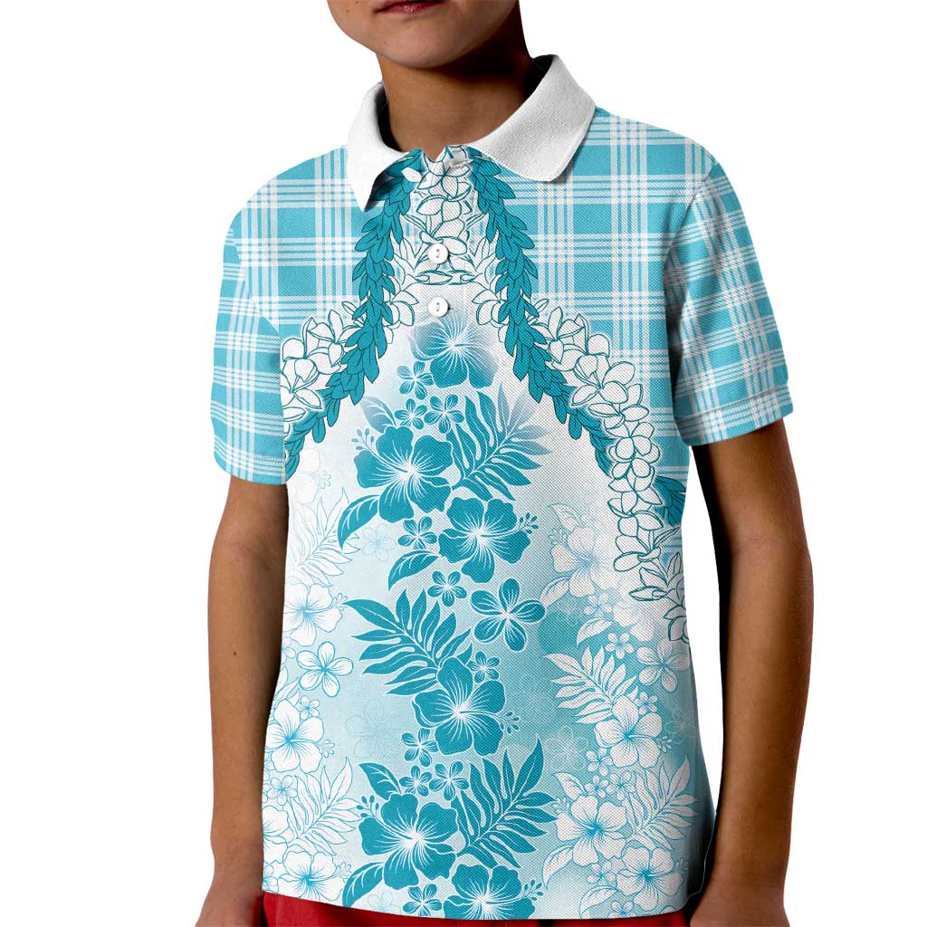 Aloha Hawaii Palaka Kid Polo Shirt Blue Plumeria Lei - Polynesian Pride