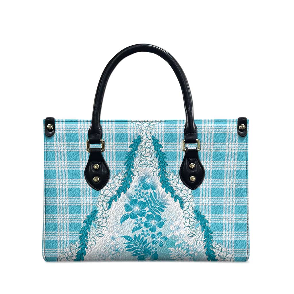 Aloha Hawaii Palaka Leather Bag Blue Plumeria Lei - Polynesian Pride