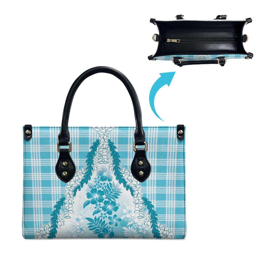 Aloha Hawaii Palaka Leather Bag Blue Plumeria Lei - Polynesian Pride