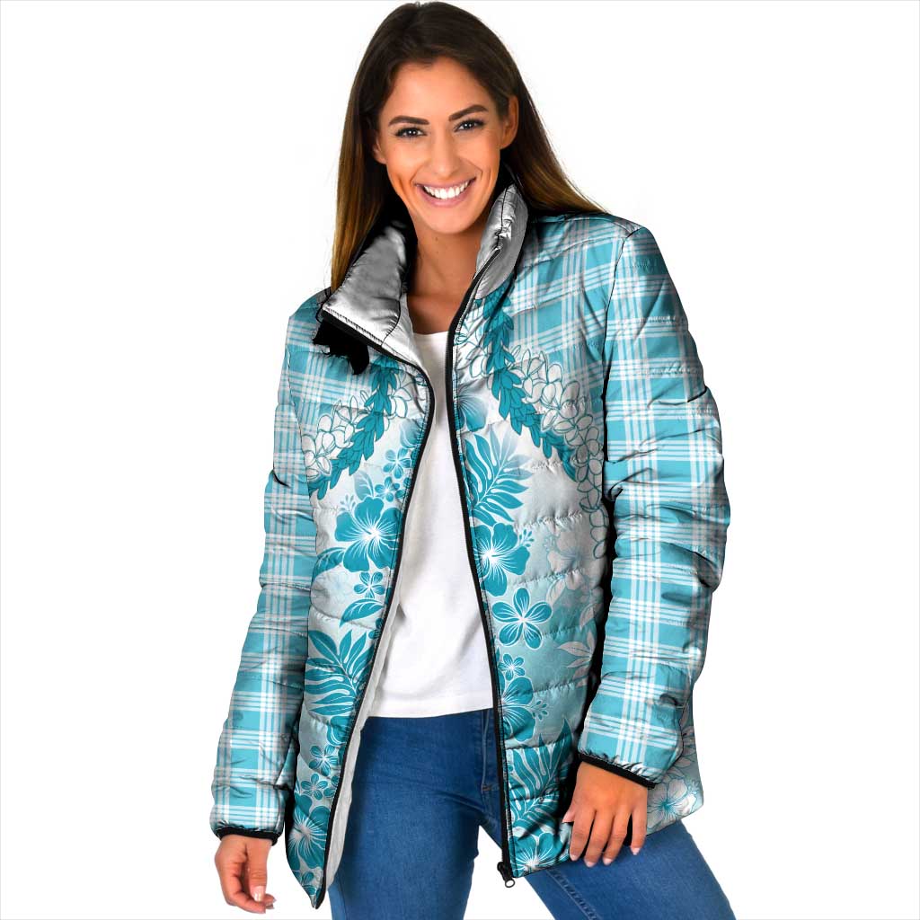 Aloha Hawaii Palaka Padded Jacket Blue Plumeria Lei - Polynesian Pride