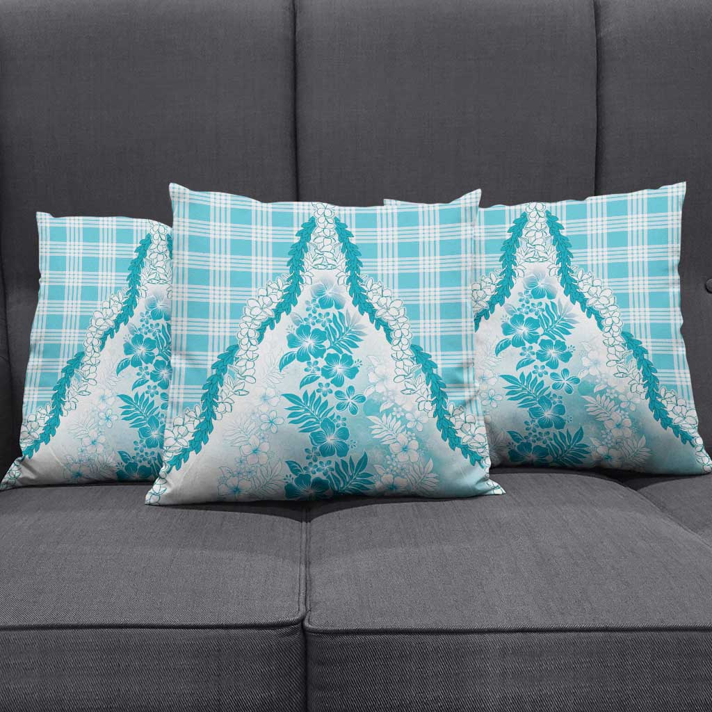 Aloha Hawaii Palaka Pillow Cover Blue Plumeria Lei - Polynesian Pride