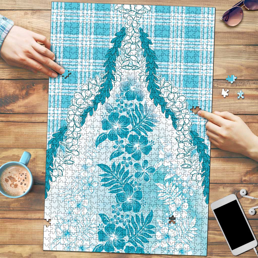 Aloha Hawaii Palaka Puzzle Blue Plumeria Lei - Polynesian Pride