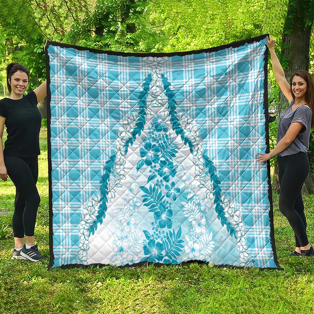 Aloha Hawaii Palaka Quilt Blue Plumeria Lei - Polynesian Pride