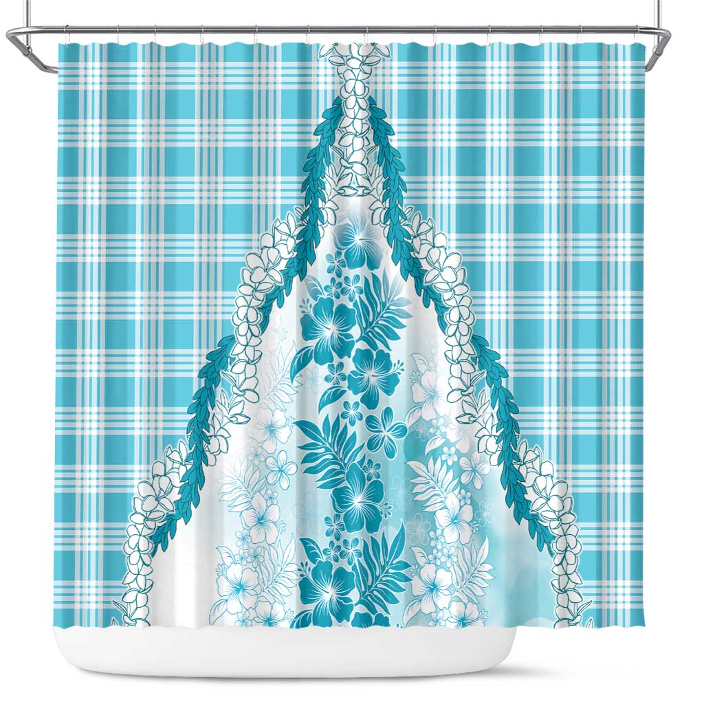 Aloha Hawaii Palaka Shower Curtain Blue Plumeria Lei - Polynesian Pride
