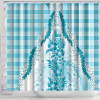 Aloha Hawaii Palaka Shower Curtain Blue Plumeria Lei - Polynesian Pride