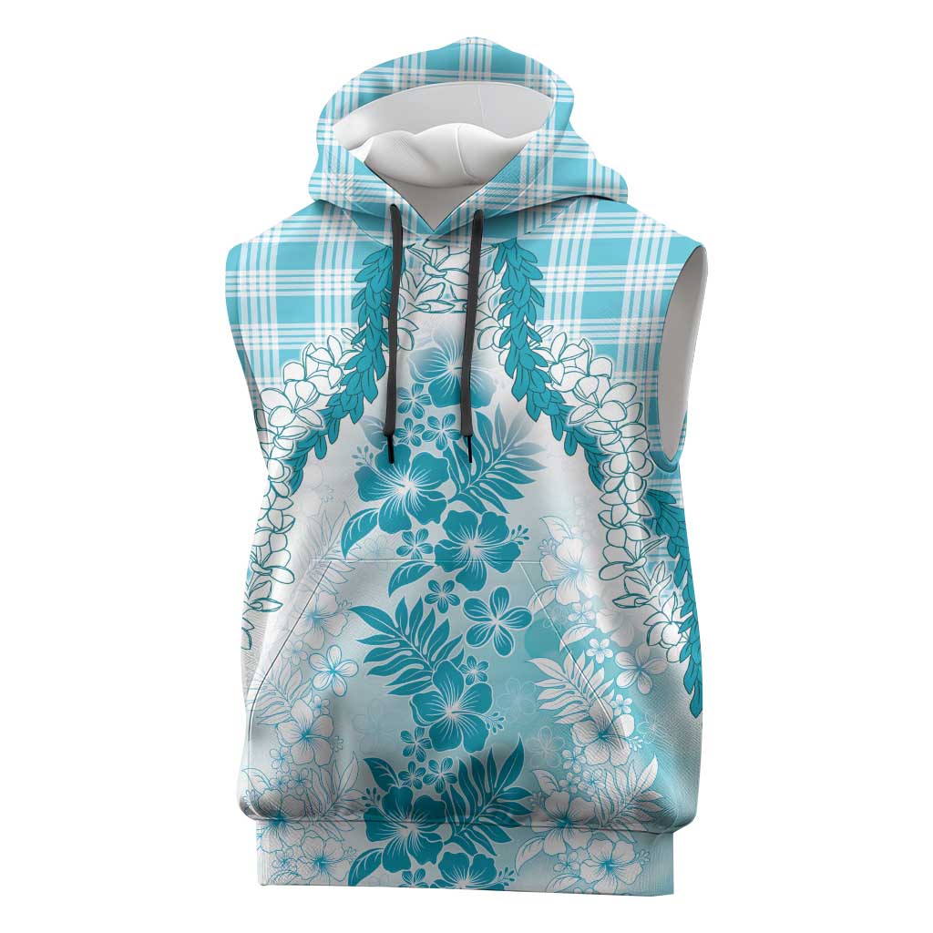 Aloha Hawaii Palaka Sleeveless Hoodie Blue Plumeria Lei LT05 Blue - Polynesian Pride