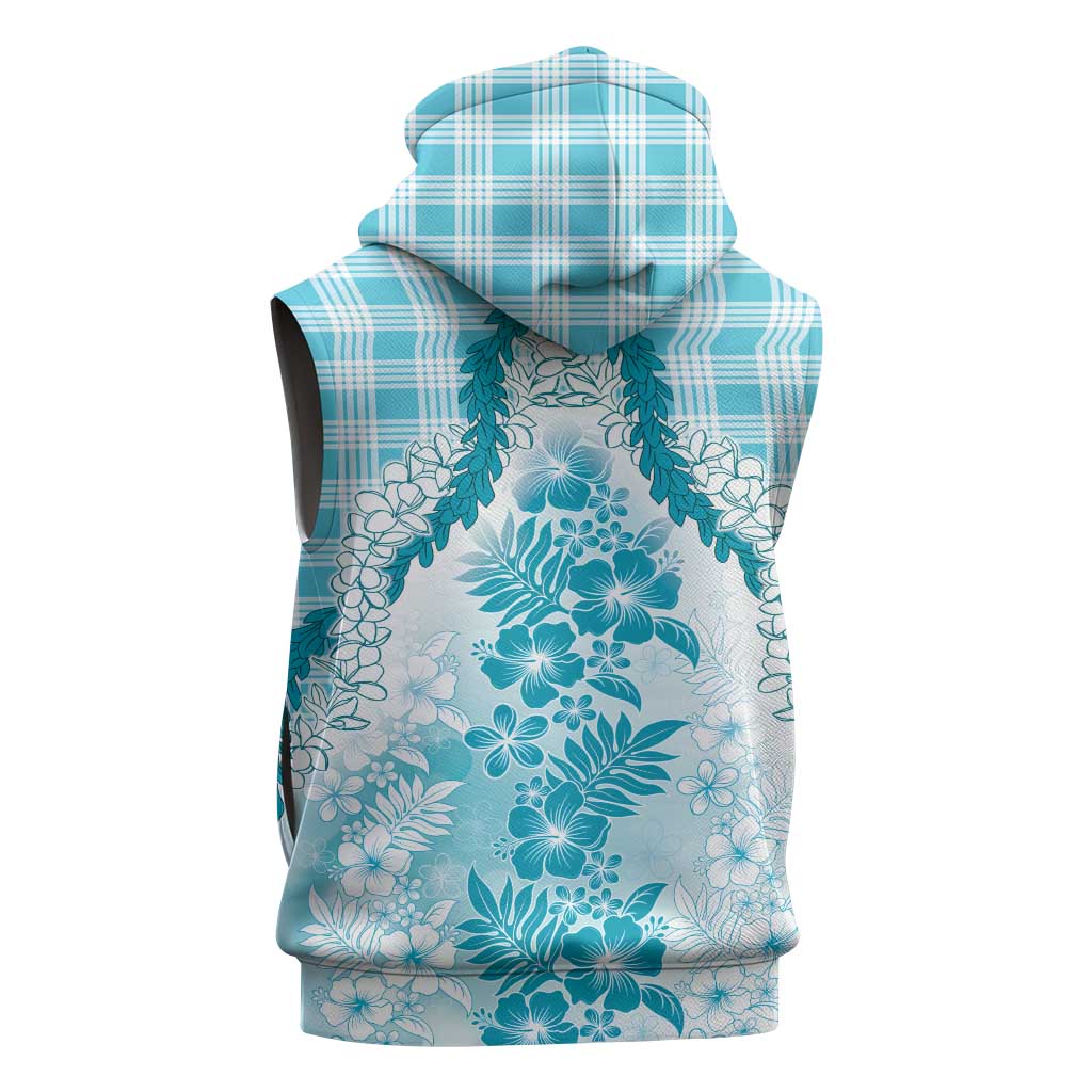 Aloha Hawaii Palaka Sleeveless Hoodie Blue Plumeria Lei LT05 - Polynesian Pride