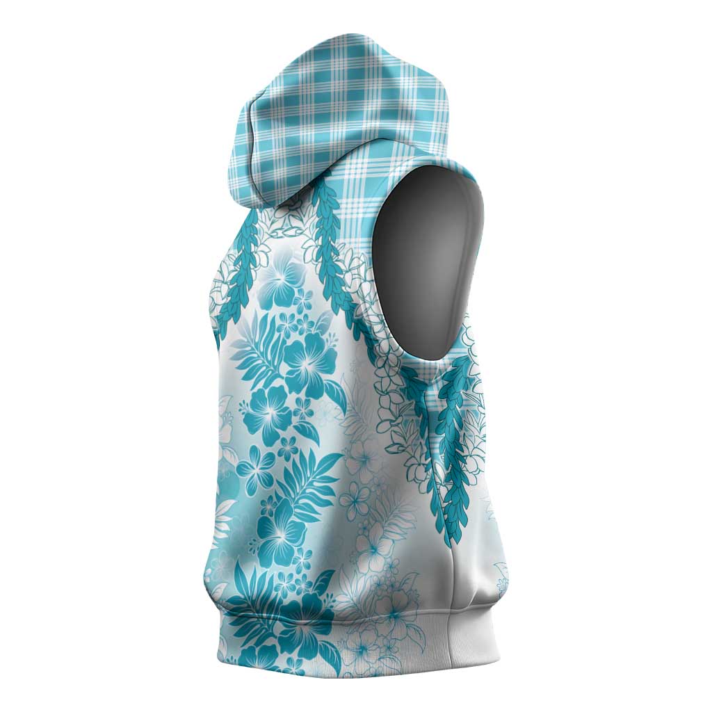 Aloha Hawaii Palaka Sleeveless Hoodie Blue Plumeria Lei LT05 - Polynesian Pride