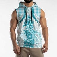 Aloha Hawaii Palaka Sleeveless Hoodie Blue Plumeria Lei LT05 - Polynesian Pride