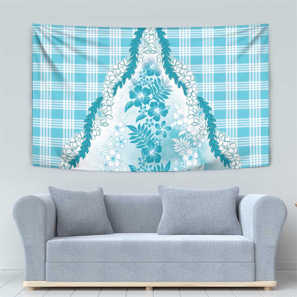 Aloha Hawaii Palaka Tapestry Blue Plumeria Lei - Polynesian Pride