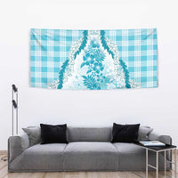 Aloha Hawaii Palaka Tapestry Blue Plumeria Lei - Polynesian Pride