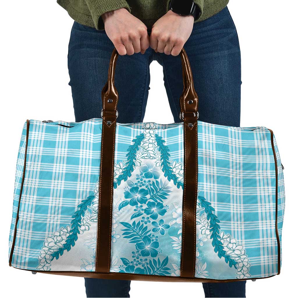 Aloha Hawaii Palaka Travel Bag Blue Plumeria Lei - Polynesian Pride