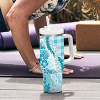 Aloha Hawaii Palaka Tumbler With Handle Blue Plumeria Lei - Polynesian Pride