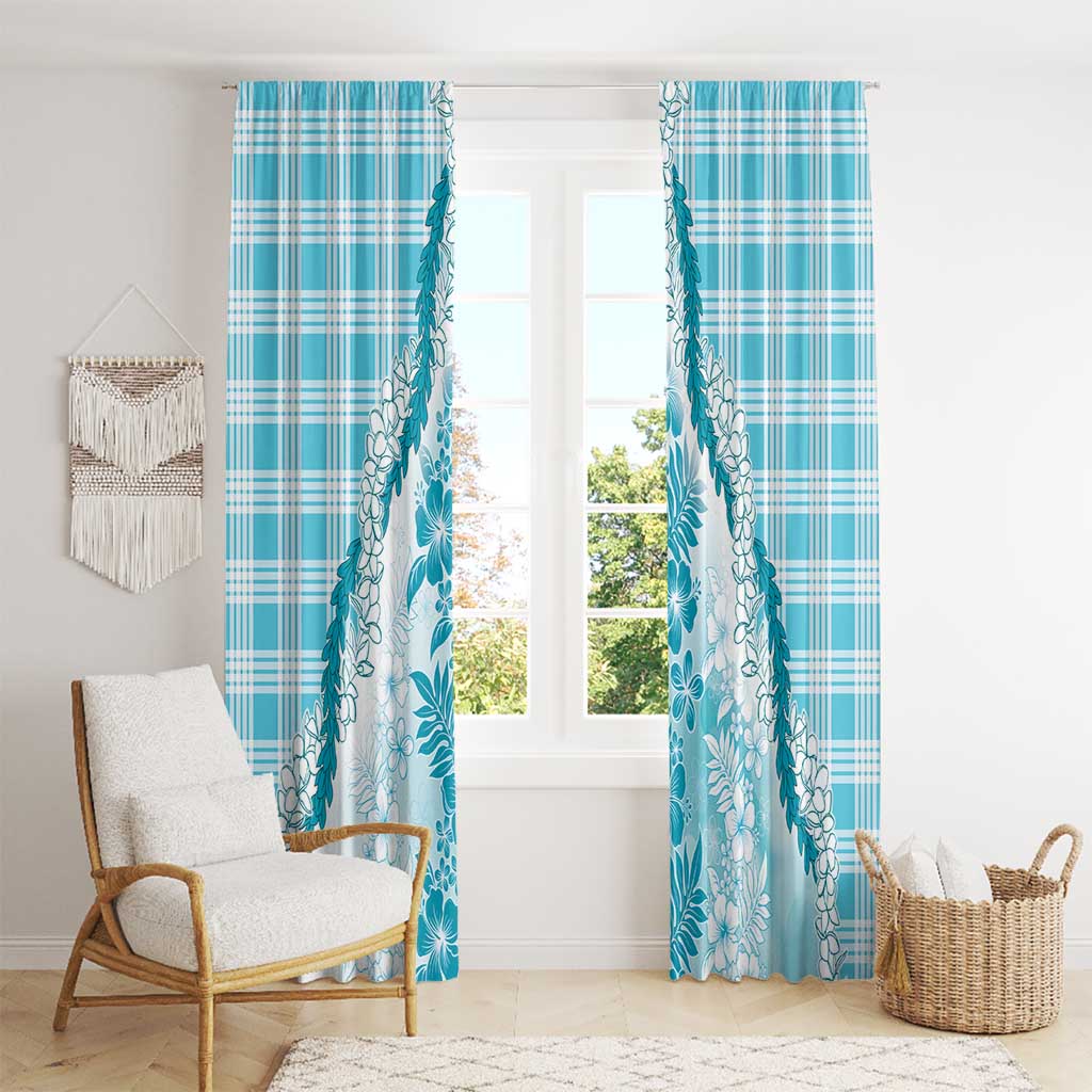 Aloha Hawaii Palaka Window Curtain Blue Plumeria Lei - Polynesian Pride
