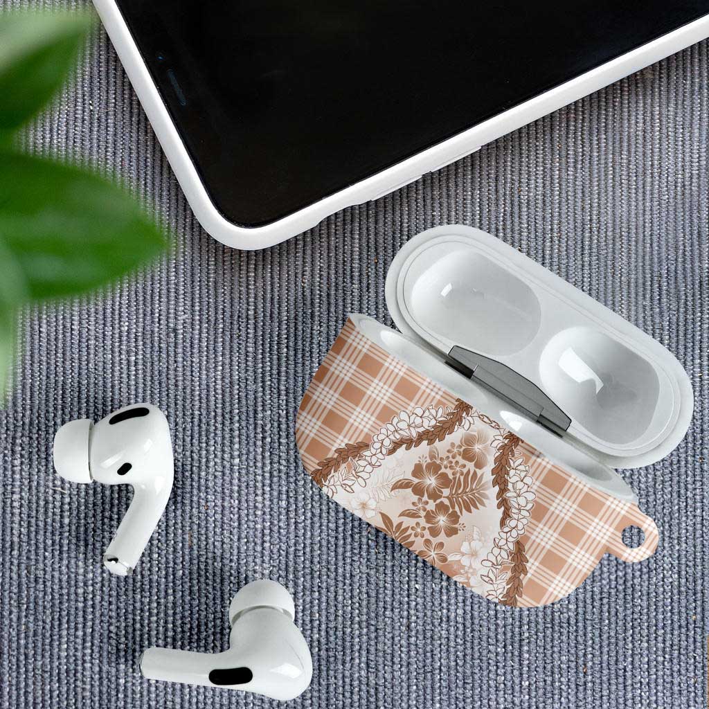 Aloha Hawaii Palaka AirPods Case Beige Plumeria Lei - Polynesian Pride