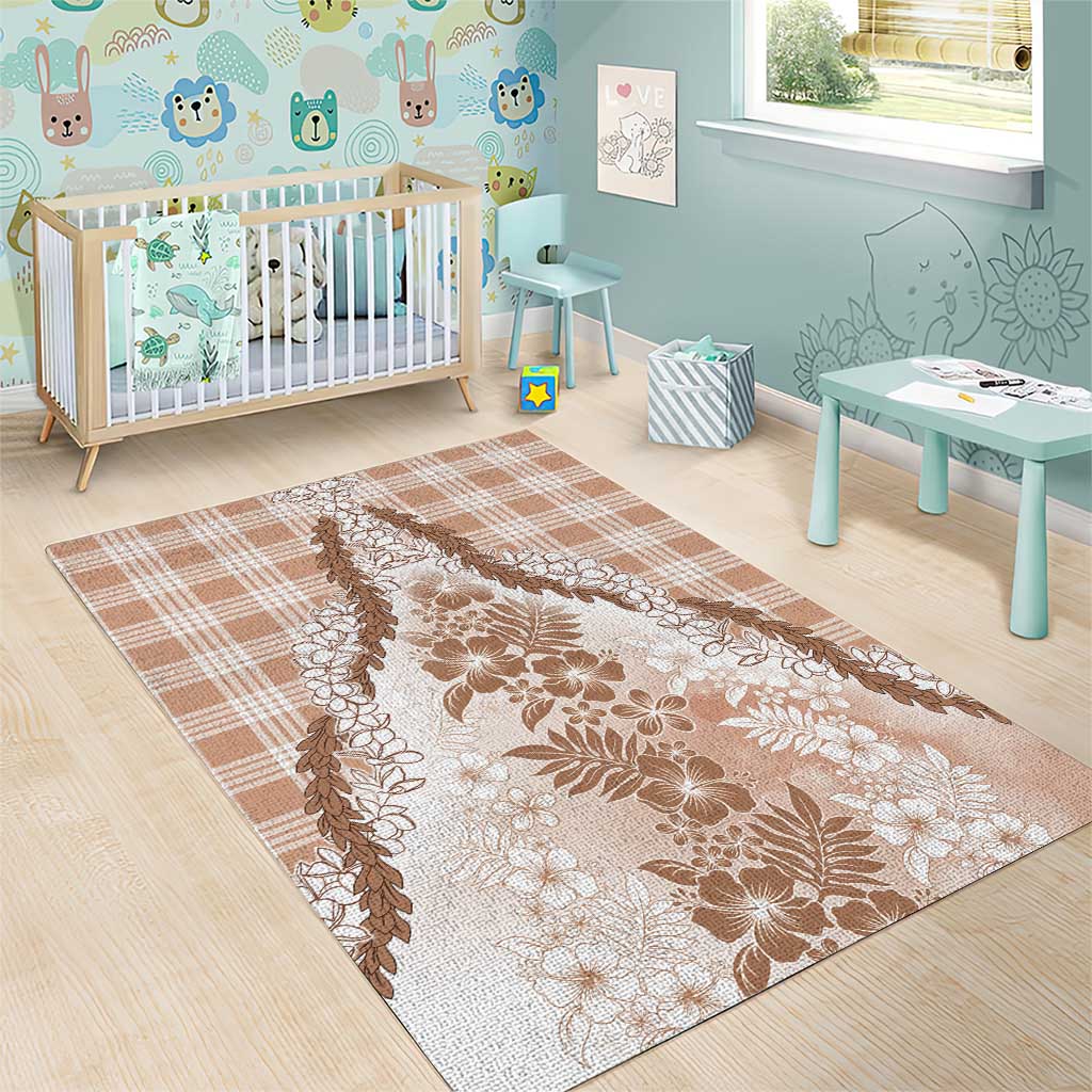 Aloha Hawaii Palaka Area Rug Beige Plumeria Lei - Polynesian Pride
