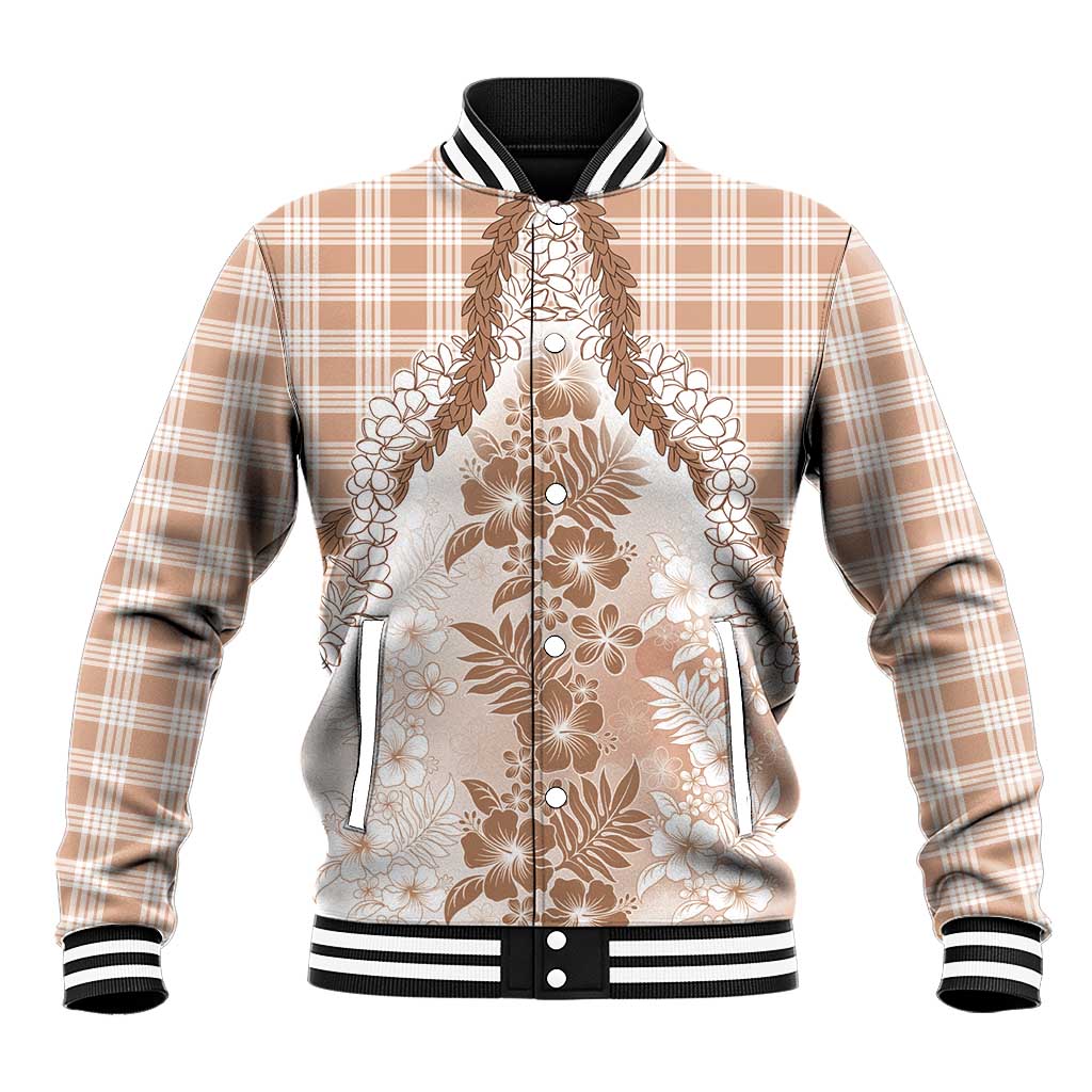 Aloha Hawaii Palaka Baseball Jacket Beige Plumeria Lei - Polynesian Pride