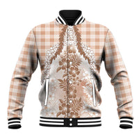 Aloha Hawaii Palaka Baseball Jacket Beige Plumeria Lei - Polynesian Pride