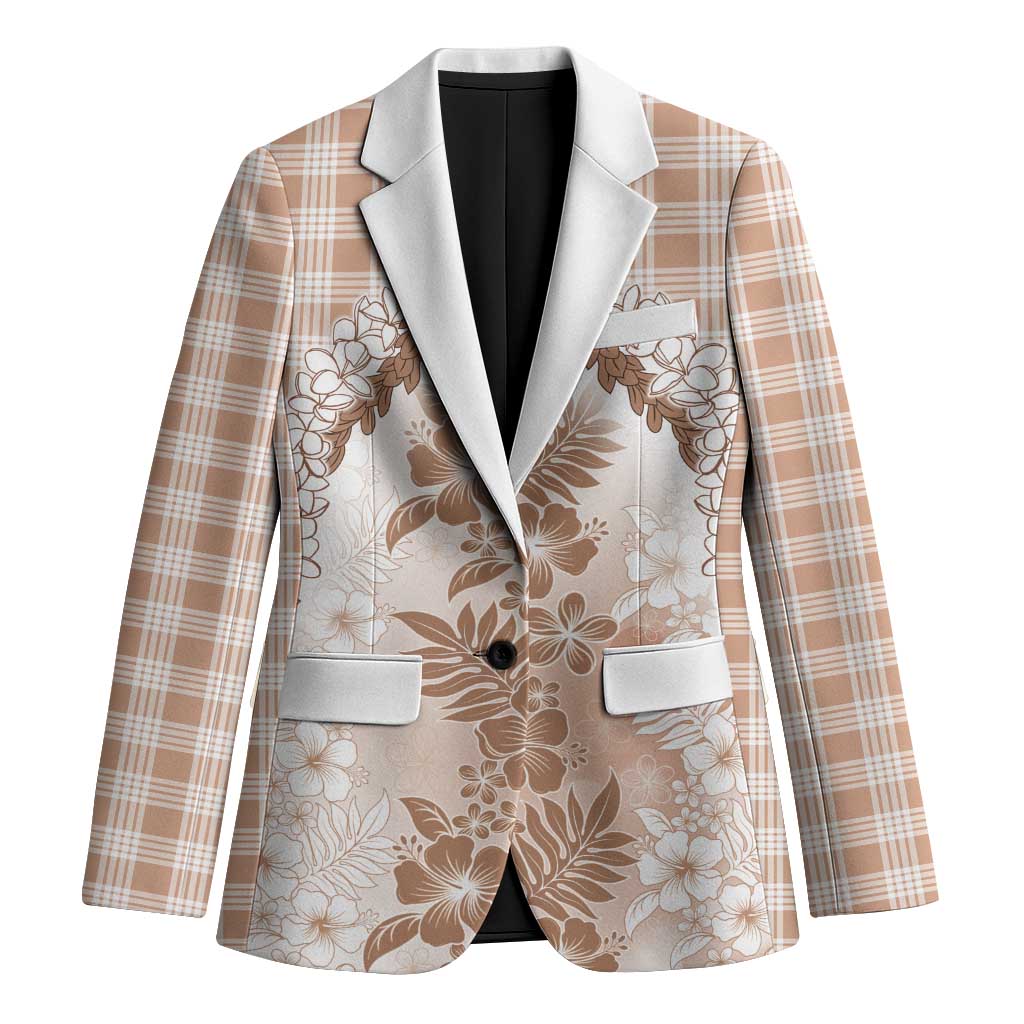 Aloha Hawaii Palaka Blazer Beige Plumeria Lei - Polynesian Pride