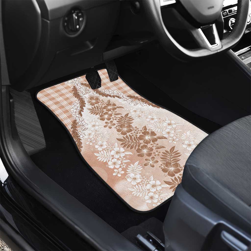Aloha Hawaii Palaka Car Mats Beige Plumeria Lei - Polynesian Pride