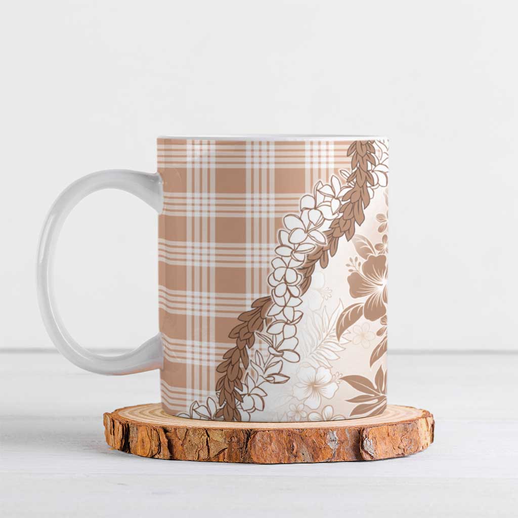 Aloha Hawaii Palaka Ceramic Mug Beige Plumeria Lei - Polynesian Pride