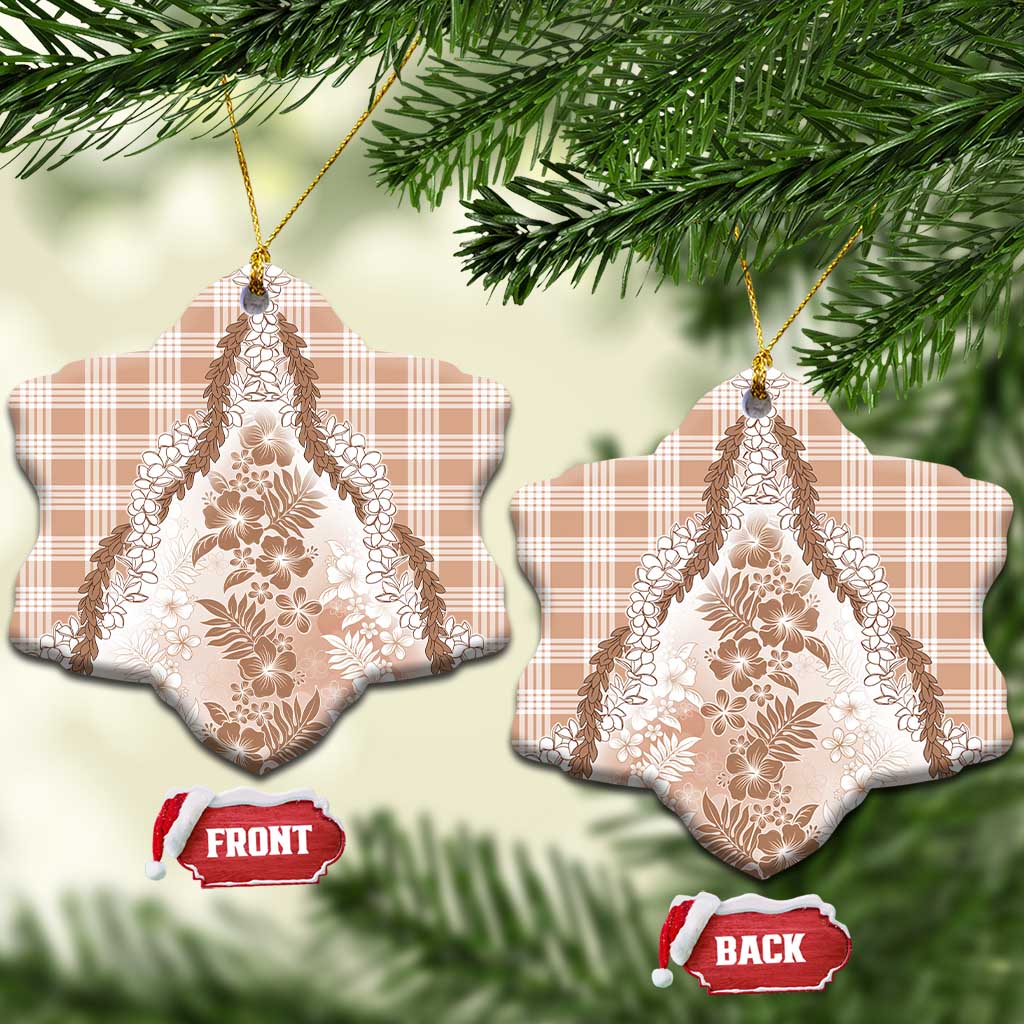 Aloha Hawaii Palaka Ceramic Ornament Beige Plumeria Lei - Polynesian Pride