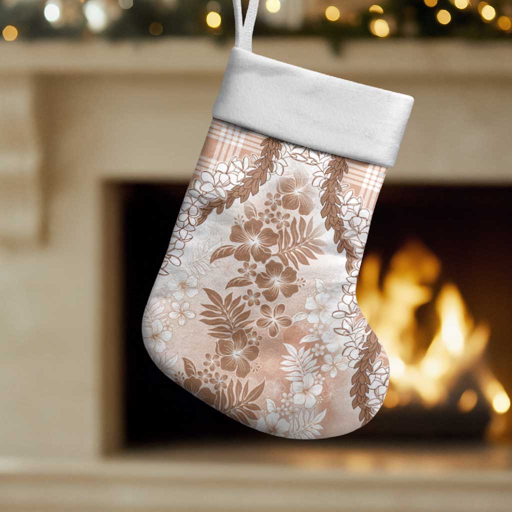 Aloha Hawaii Palaka Christmas Stocking Beige Plumeria Lei - Polynesian Pride