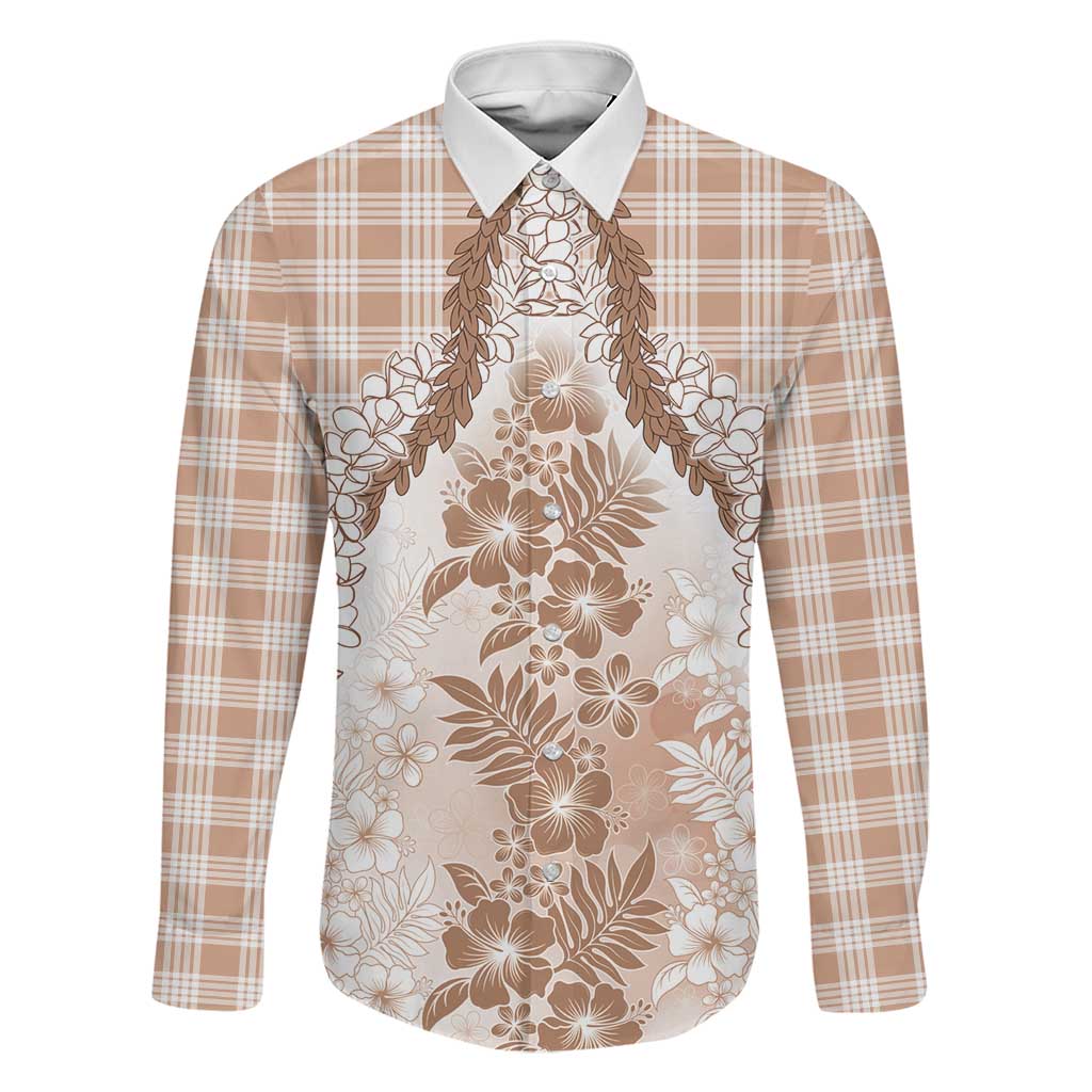 Aloha Hawaii Palaka Family Matching Off Shoulder Short Dress and Hawaiian Shirt Beige Plumeria Lei - Polynesian Pride