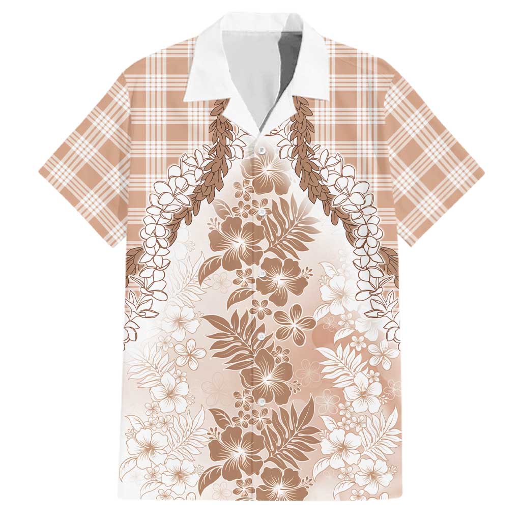 Aloha Hawaii Palaka Family Matching Puletasi and Hawaiian Shirt Beige Plumeria Lei - Polynesian Pride