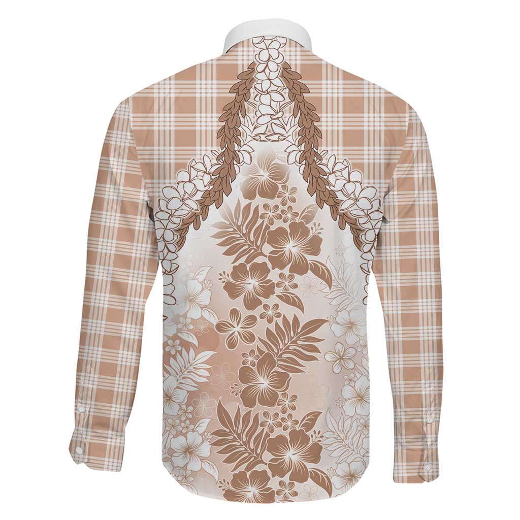 Aloha Hawaii Palaka Family Matching Short Sleeve Bodycon Dress and Hawaiian Shirt Beige Plumeria Lei - Polynesian Pride