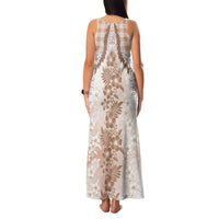 Aloha Hawaii Palaka Family Matching Tank Maxi Dress and Hawaiian Shirt Beige Plumeria Lei - Polynesian Pride